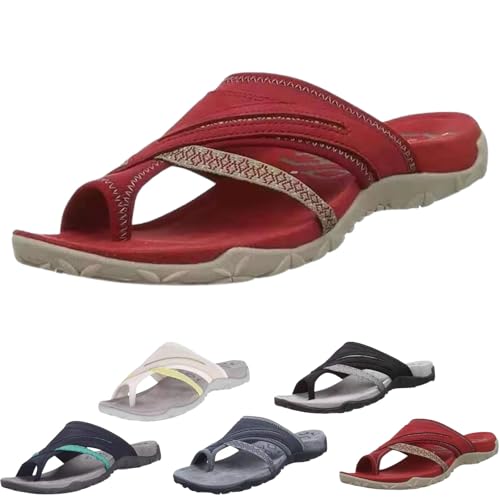 Women's Comfy Orthopedic Platform Sandals with Arch Support Flip Flops, Plantar Fasciitis Sandals with Toe Ring Loop (Red,42) von SQYZRZ