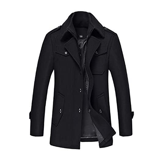 SR-Keistog Winter Wolljacke Männer Baumwolle Wattiert Mittlere Lange Dicke Warme Herren Trenchcoat Mantel Wollmäntel MW2762 Black 4XL von SR-Keistog