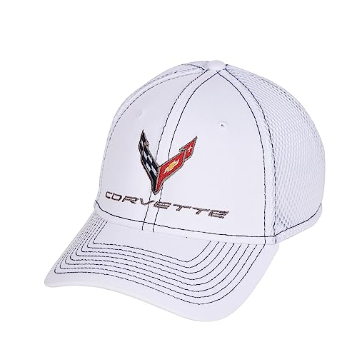 C8 Corvette Accent Stitch Hat – Chevrolet Performance Stretch Fit Cap, Weiss/opulenter Garten, L/XL von SR1 Performance