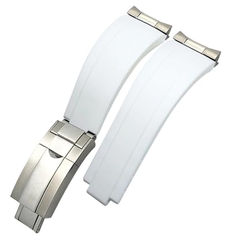 SRDRK 20 mm Gummi-Armband mit kurzer Schnalle, passend für Rolex Daytona Submariner Role OYSTERFLEX Yacht Master, kleines Handgelenk-Silikonarmband(White,Silver Buckle Link) von SRDRK