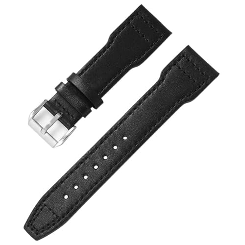 SRDRK 20mm 21mm 22mm Echtes Leder Uhrenarmband Bambuskorn Nieten Armband für IWC Mark PILOT PORTUGIESER Uhrenarmband Zubehör(Black 1,20mm) von SRDRK