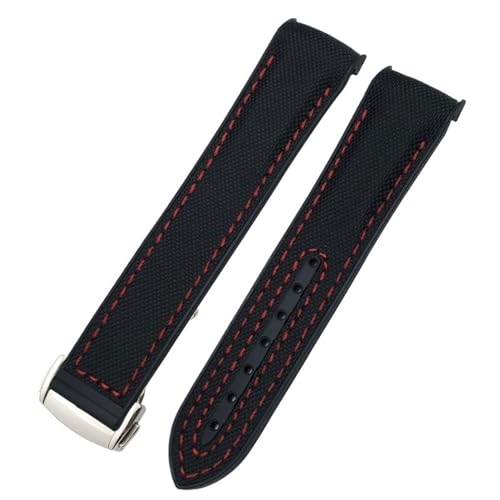 SRDRK 20mm 21mm 22mm Uhrenarmband für Omega 300 SEAMASTER 600 PLANET OCEAN Faltschließe Band Nylon Silikon Fluorkautschuk Uhrenarmbänder(Black red-silver,21mm) von SRDRK
