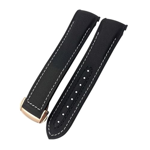 SRDRK 20mm 21mm 22mm Uhrenarmband für Omega 300 SEAMASTER 600 PLANET OCEAN Faltschließe Band Nylon Silikon Fluorkautschuk Uhrenarmbänder(Black white-rose,21mm) von SRDRK