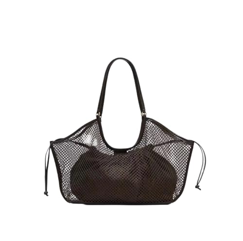 SRDRK Damen Große Kapazität Mesh Strand Reise Schultertasche Casual Shopper Totes Strand Aufbewahrung Tote Bag Damen Handtasche Netztasche, coffee, Einheitsgröße von SRDRK