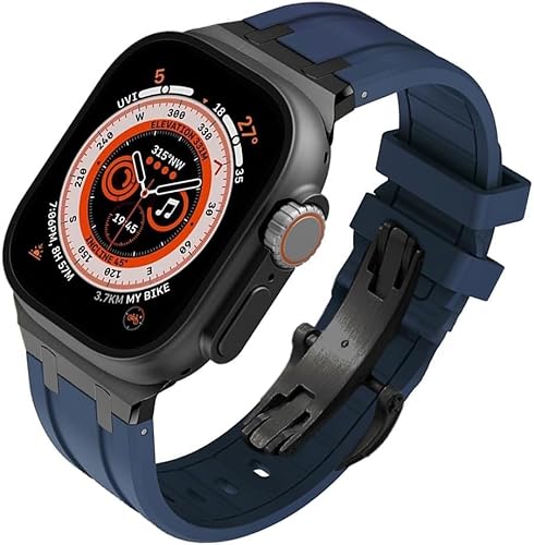 SRDRK Fluorkautschuk-Ersatz-Uhrenarmband-Mod-Kit, für Apple Watch 45 mm, 44 mm, 41 mm, 40 mm, Ultra 49 mm, Herren-Uhrenarmbänder aus Edelstahl, Butterfly-Verschluss für 8/7/6/5/4/SE-Serie(B,45MM) von SRDRK