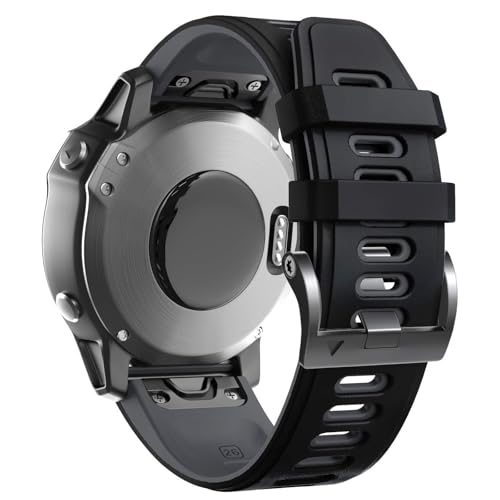 SRDRK Für Fenix ​​8 6X Pro Uhrenarmband/Fenix ​​5X Uhrenarmband/Fenix ​​7X Uhrenarmband 26 mm Silikon-Uhrenarmband für Fenix ​​6X/5X Plus/7X(Black-Grey) von SRDRK