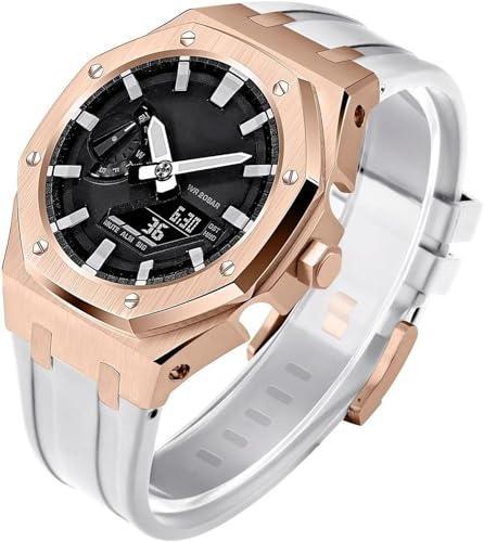 SRDRK Gen 5 Edelstahl-Metall-Uhrengehäuse + Fluorkautschuk-Band, Mod-Kit, für GA2100/2110 GM2100 Uhren-Nachrüst-Set, Lünetten-Umrüstsatz, für Herren und Damen, GA2100 Uhren zum Selbermachen, GA2100 von SRDRK