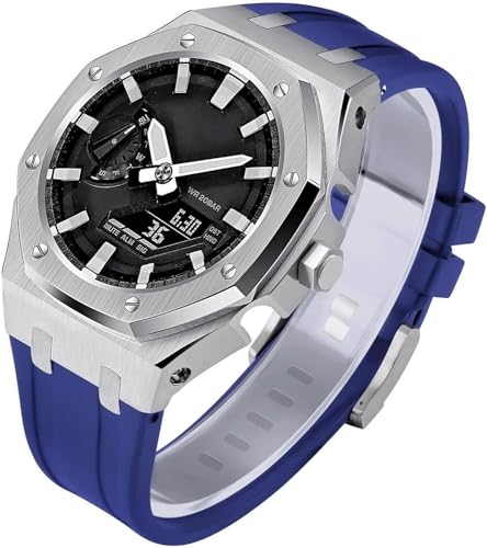 SRDRK Gen 5 Edelstahl-Metall-Uhrengehäuse + Fluorkautschuk-Band, Mod-Kit, für GA2100/2110 GM2100 Uhren-Nachrüst-Set, Lünetten-Umrüstsatz, für Herren und Damen, GA2100 Uhren zum Selbermachen, GA2100 von SRDRK