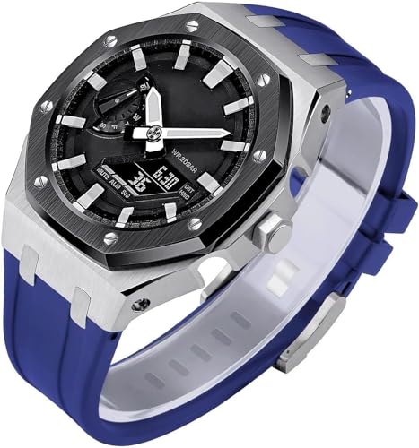 SRDRK Gen 5 Edelstahl-Metall-Uhrengehäuse + Fluorkautschuk-Band, Mod-Kit, für GA2100/2110 GM2100 Uhren-Nachrüst-Set, Lünetten-Umrüstsatz, für Herren und Damen, GA2100 Uhren zum Selbermachen, GA2100 von SRDRK