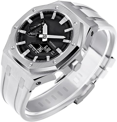 SRDRK Gen 5 Edelstahl-Metall-Uhrengehäuse + Fluorkautschuk-Band, Mod-Kit, für GA2100/2110 GM2100 Uhren-Nachrüst-Set, Lünetten-Umrüstsatz, für Herren und Damen, GA2100 Uhren zum Selbermachen, GM2100 von SRDRK