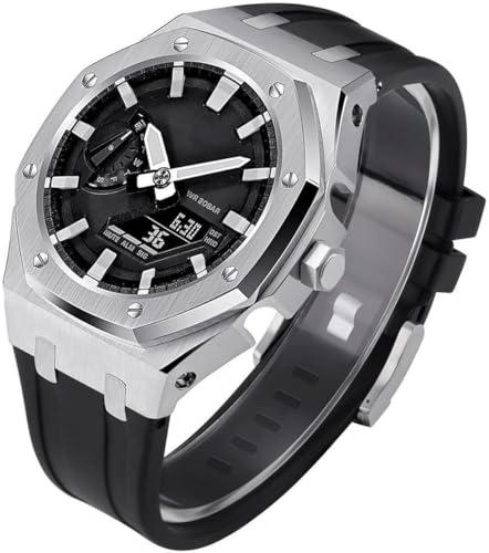 SRDRK Gen 5 Edelstahl-Metall-Uhrengehäuse + Fluorkautschuk-Band, Mod-Kit, für GA2100/2110 GM2100 Uhren-Nachrüst-Set, Lünetten-Umrüstsatz, für Herren und Damen, GA2100 Uhren zum Selbermachen, GA2100 von SRDRK