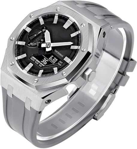 SRDRK Gen 5 Edelstahl-Metall-Uhrengehäuse + Fluorkautschuk-Band, Mod-Kit, für GA2100/2110 GM2100 Uhren-Nachrüst-Set, Lünetten-Umrüstsatz, für Herren und Damen, GA2100 Uhren zum Selbermachen, GM2100 von SRDRK