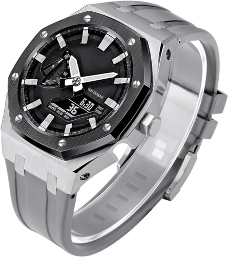 SRDRK Gen 5 Edelstahl-Metall-Uhrengehäuse + Fluorkautschuk-Band, Mod-Kit, für GA2100/2110 GM2100 Uhren-Nachrüst-Set, Lünetten-Umrüstsatz, für Herren und Damen, GA2100 Uhren zum Selbermachen, GM2100 von SRDRK