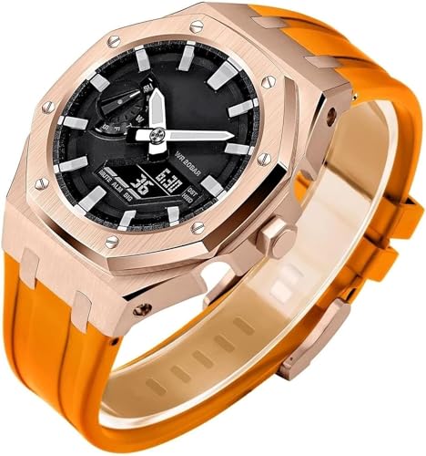 SRDRK Gen 5 Edelstahl-Metall-Uhrengehäuse + Fluorkautschuk-Band, Mod-Kit, für GA2100/2110 GM2100 Uhren-Nachrüst-Set, Lünetten-Umrüstsatz, für Herren und Damen, GA2100 Uhren zum Selbermachen, GM2100 von SRDRK