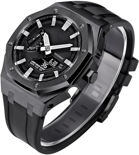 SRDRK Gen 5 Edelstahl-Metall-Uhrengehäuse + Fluorkautschuk-Band, Mod-Kit, für GA2100/2110 GM2100 Uhren-Nachrüst-Set, Lünetten-Umrüstsatz, für Herren und Damen, GA2100 Uhren zum Selbermachen, GM2100 von SRDRK