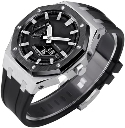 SRDRK Gen 5 Edelstahl-Metall-Uhrengehäuse + Fluorkautschuk-Band, Mod-Kit, für GA2100/2110 GM2100 Uhren-Nachrüst-Set, Lünetten-Umrüstsatz, für Herren und Damen, GA2100 Uhren zum Selbermachen, GA2100 von SRDRK