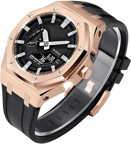 SRDRK Gen 5 Edelstahl-Metall-Uhrengehäuse + Fluorkautschuk-Band, Mod-Kit, für GA2100/2110 GM2100 Uhren-Nachrüst-Set, Lünetten-Umrüstsatz, für Herren und Damen, GA2100 Uhren zum Selbermachen, GM2100 von SRDRK