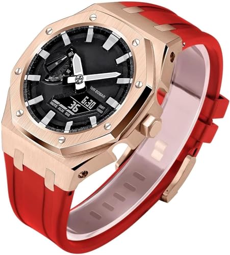 SRDRK Gen 5 Edelstahl-Metall-Uhrengehäuse + Fluorkautschuk-Band, Mod-Kit, für GA2100/2110 GM2100 Uhren-Nachrüst-Set, Lünetten-Umrüstsatz, für Herren und Damen, GA2100 Uhren zum Selbermachen, GM2100 von SRDRK