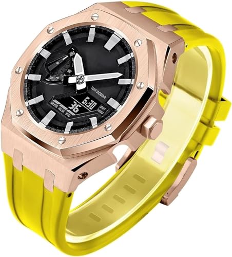 SRDRK Gen 5 Edelstahl-Metall-Uhrengehäuse + Fluorkautschuk-Band, Mod-Kit, für GA2100/2110 GM2100 Uhren-Nachrüst-Set, Lünetten-Umrüstsatz, für Herren und Damen, GA2100 Uhren zum Selbermachen, GA2100 von SRDRK