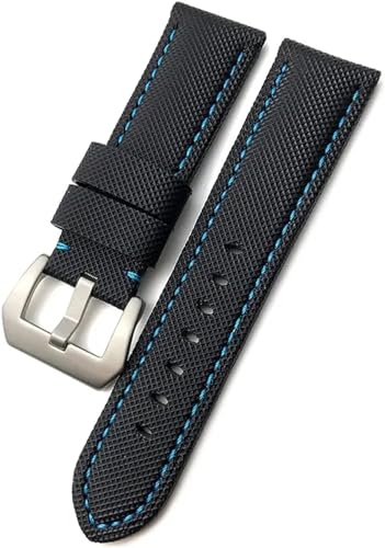 SRDRK Kohlefaser-Kalbsleder-Uhrenarmband 24 mm 26 mm, passend für Panerai LUMINOR Submersible PAM01119 01663 Nylon-Uhrenarmband(Black Blue Silver,26mm) von SRDRK