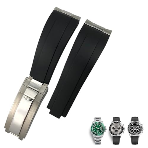 SRDRK Metallglieder-Gummiarmband mit gebogenem Ende, 20 mm, Sportarmband für Rolex Daytona GMT-Uhr, Yacht Master, Submariner, modischer grüner Gürtel(Black,20mm) von SRDRK