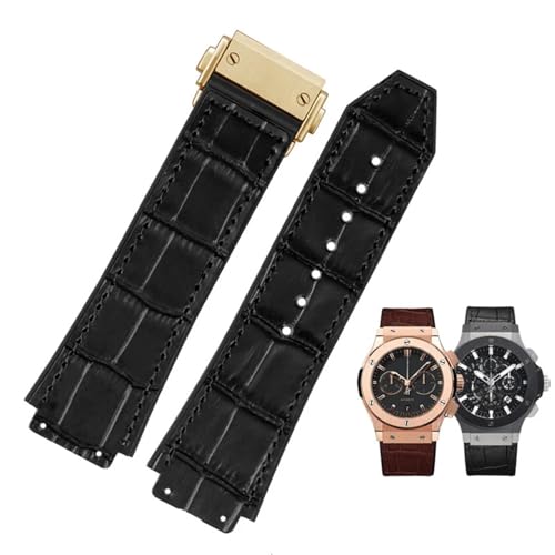 SRDRK Neues echtes Rindsleder-Gummi-Braun-Schwarz-Uhrenarmband 26 * 19 mm für Hublot-Armband BIG BANG-Uhrenarmband mit rostfreier Schnalle(Black Gold) von SRDRK
