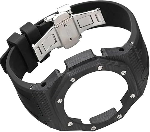 SRDRK Uhrengehäuse aus Karbonfaser, Gummiarmband, Uhrenmod, für GA2100/GA2110, Edelstahl-Schnalle, Metalllünette, Uhrenarmband, Ersatzzubehör für Herren, Einheitsgröße von SRDRK