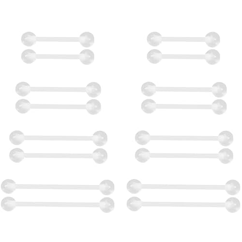 Clear Barbell Piercing Set für Damen Herren 14 G Acryl Nippelpiercing Kunststoff Zungenpiercing Brustwarzenpiercing Bauchnabelpiercing Kit Helix Piercings Retainer Bar Schmuck 16 stk Size 12-19 MM von SREFGAS