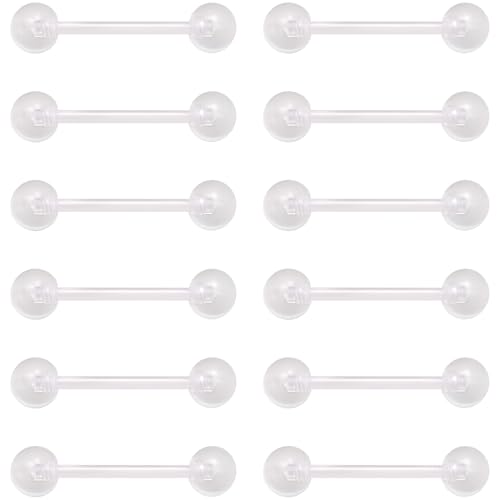 Clear Barbell Piercing Set für Damen Herren 14 G Acryl Nippelpiercing Kunststoff Zungenpiercing Brustwarzenpiercing Bauchnabelpiercing Kit Piercings Retainer Bar Helix Schmuck 12 stk Size 25 MM von SREFGAS