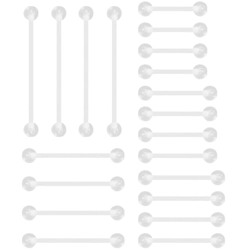 Clear Barbell Piercing Set für Damen Herren 14 G Acryl Nippelpiercing Zungenpiercing Kunststoff Brustwarzenpiercing Kit Bauchnabelpiercing Helix Piercings Retainer Bar Schmuck 20 stk Size 14-38 MM von SREFGAS