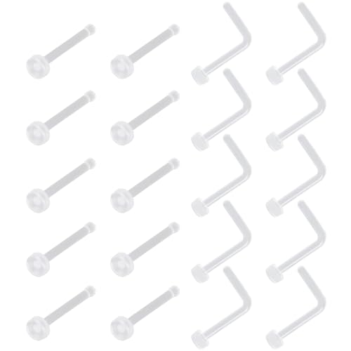 Clear Nasenpiercing Set für Damen Herren 18 G Plastik L-förmige Nostril Nasen Piercing Klare Nase Retainer 20 G Kunststoff I-förmige Nasenringe Nasenstecker Nose Studs 20 stk Flach Top 2 MM von SREFGAS
