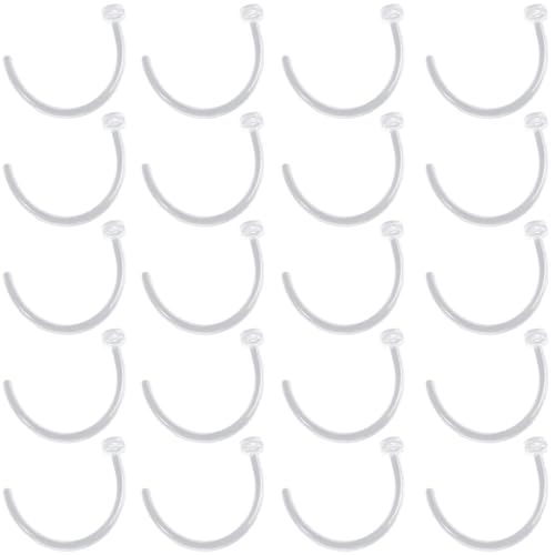 Clear Piercing Retainer Transparent 0.8 mm(20 g) Flach C-förmig Nasen Septum Ringe Set Acryl Steckter Schmuck Kit Kunststoff Nasenpiercing Septumschmuck für Arbeit Chirurgie Damen Herren 20 stk von SREFGAS
