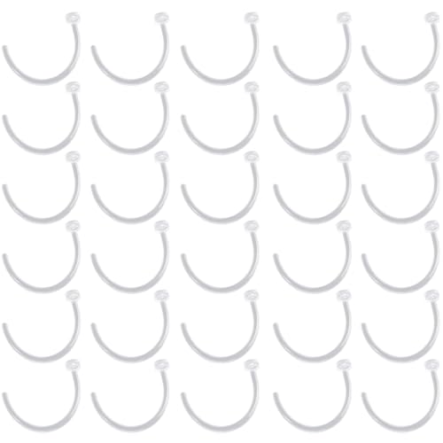 Clear Piercing Retainer Transparent 0.8 mm(20 g) Flach C-förmig Nasen Septum Ringe Set Acryl Steckter Schmuck Kit Kunststoff Nasenpiercing Septumschmuck für Arbeit Chirurgie Damen Herren 30 stk von SREFGAS