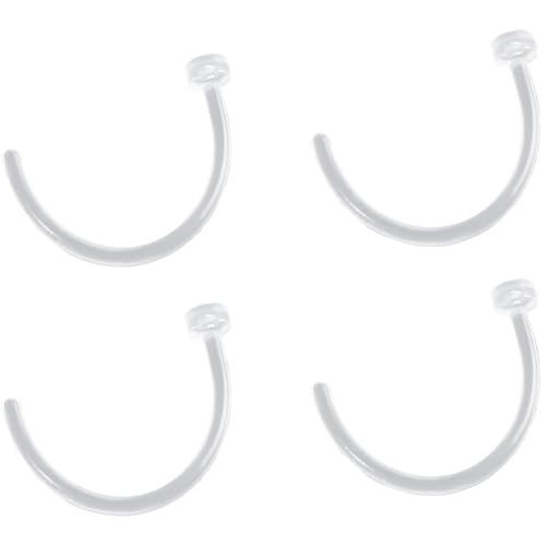 Clear Piercing Retainer Transparent 0.8 mm(20 g) Flach C-förmig Nasen Septum Ringe Set Acryl Steckter Schmuck Kit Kunststoff Nasenpiercing Septumschmuck für Arbeit Chirurgie Damen Herren 4 stk von SREFGAS