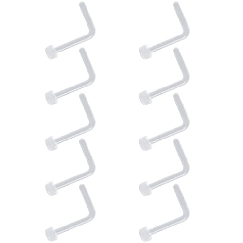 Clear Piercing Retainer Transparent 0.8 mm(20 g) Flach L-förmig Nasen Septum Ringe Set Acryl Steckter Schmuck Kit Kunststoff Nasenpiercing Septumschmuck für Arbeit Chirurgie Damen Herren 10 stk von SREFGAS
