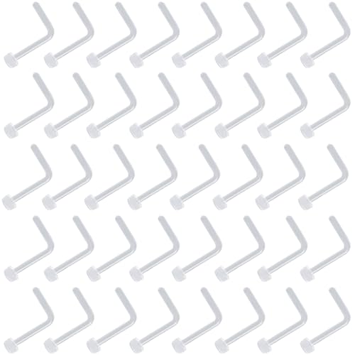 Clear Piercing Retainer Transparent 0.8 mm(20 g) Flach L-förmig Nasen Septum Ringe Set Acryl Steckter Schmuck Kit Kunststoff Nasenpiercing Septumschmuck für Arbeit Chirurgie Damen Herren 40 stk von SREFGAS