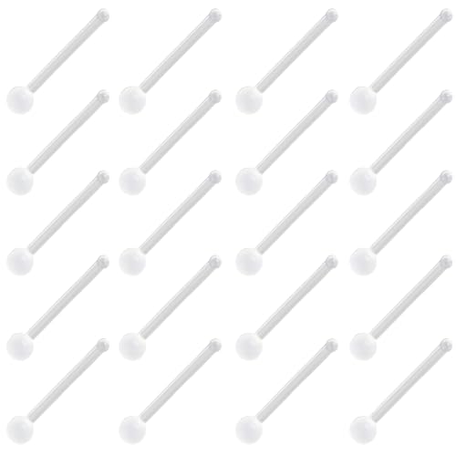 Clear Piercing Retainer Transparent 0.8 mm(20 g) Kugel I-förmig Nasen Septum Ringe Set Acryl Steckter Schmuck Kit Kunststoff Nasenpiercing Septumschmuck für Arbeit Chirurgie Damen Herren 20 stk von SREFGAS