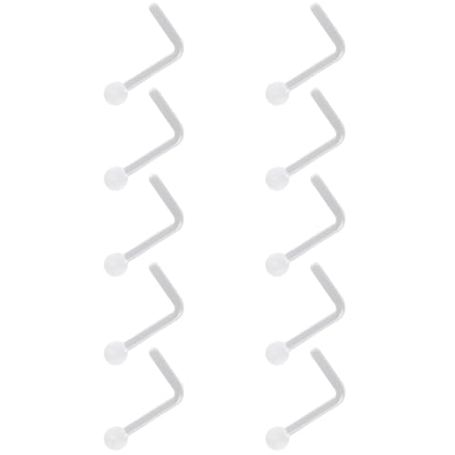 Clear Piercing Retainer Transparent 0.8 mm(20 g) Kugel L-förmig Nasen Septum Ringe Set Acryl Steckter Schmuck Kit Kunststoff Nasenpiercing Septumschmuck für Arbeit Chirurgie Damen Herren 10 stk von SREFGAS