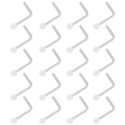 Clear Piercing Retainer Transparent 0.8 mm(20 g) Kugel L-förmig Nasen Septum Ringe Set Acryl Steckter Schmuck Kit Kunststoff Nasenpiercing Septumschmuck für Arbeit Chirurgie Damen Herren 20 stk von SREFGAS
