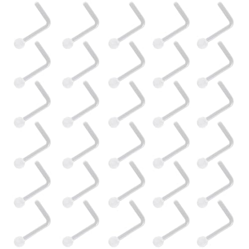 Clear Piercing Retainer Transparent 0.8 mm(20 g) Kugel L-förmig Nasen Septum Ringe Set Acryl Steckter Schmuck Kit Kunststoff Nasenpiercing Septumschmuck für Arbeit Chirurgie Damen Herren 30 stk von SREFGAS