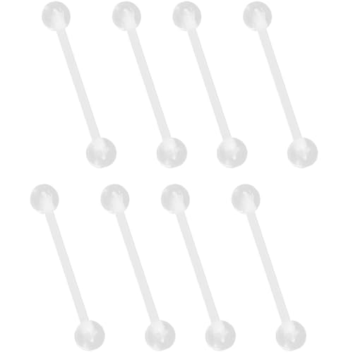 Clear Zungenpiercing Set für Damen Herren 14 G Acryl Barbell Piercing Kunststoff Nippelpiercing Brustwarzenpiercing Bauchnabelpiercing Kit Helix Piercings Retainer Bar Schmuck 8 stk Size 16 MM von SREFGAS