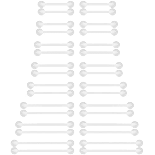 Clear Zungenpiercing Set für Damen Herren 14 G Acryl Nippelpiercing Kunststoff Barbell Piercing Brustwarzenpiercing Bauchnabelpiercing Kit Helix Bar Piercings Retainer Schmuck 32 stk Size 12-38 MM von SREFGAS