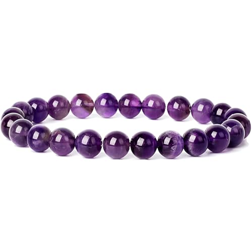SREFGAS Amethyst Armband für Damen Herren 0 G Echte Steine Edelstein Armband Lila Kristall Armbänder Gemstone Crystal Beaded Bracelets 1 stk von SREFGAS