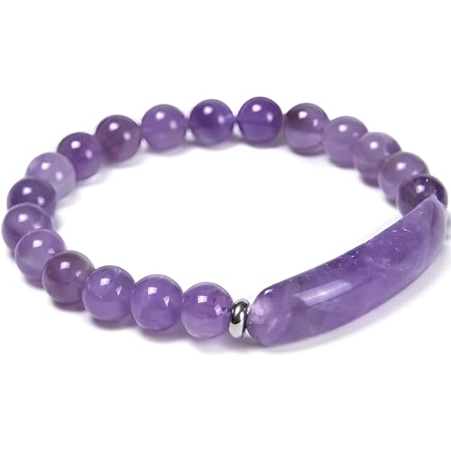 SREFGAS Amethyst Armband für Damen Women 0 G Echte Steine Armband Lila Kristall Edelstein Armbänder Gemstone Schmuck Beaded Bracelets 1 stk von SREFGAS