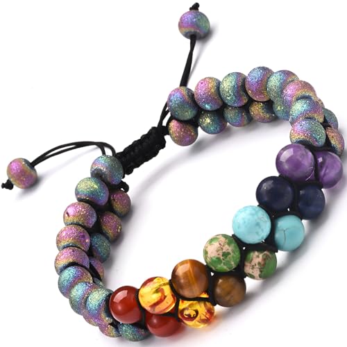 SREFGAS Bunter Achat Dreifachschutz Armband für Herren Men 0 G Vielfarbig Agate Edelstein Armbänder Echte Steine Chakra Armband Gemstone Schmuck Beaded Bracelets 1 stk von SREFGAS