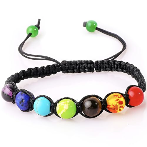 SREFGAS Chakra Armband für Damen Herren 2 G Natürliche Echte Steine Regenbogen Armbänder Heilsteine Armband Natural Stones Beaded Bracelet 1 stk von SREFGAS