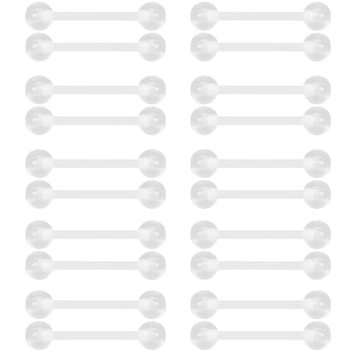 SREFGAS Clear Barbell Zungenpiercing 1.6 mm(14 g) Helix Brustwarzenpiercing Kit Industrial Piercings Kunststoff Bar Set Acryl Stud Bauchnabelpiercing Nippelpiercing Damen Herren Schmuck 20 stk 19 mm von SREFGAS