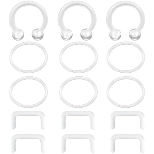 SREFGAS Clear Mix 16 G Nose Piercings Set für Damen Herren Kunststoff Nasenpiercing Nasenstecker Kit Plastik Septum Rings Retainers Nasenringe Hoop Studs Nostril Hufeisen Piercing Ring 15 stk von SREFGAS