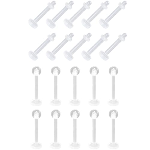 SREFGAS Clear Nasenpiercing Set für Damen Herren 16 G Kunststoff Lippenpiercing Labret Piercing Nostril Retainers Plastik Nasenringe Zungenpiercing Nose Studs Nasen Piercings 20 stk Länge 8 MM von SREFGAS