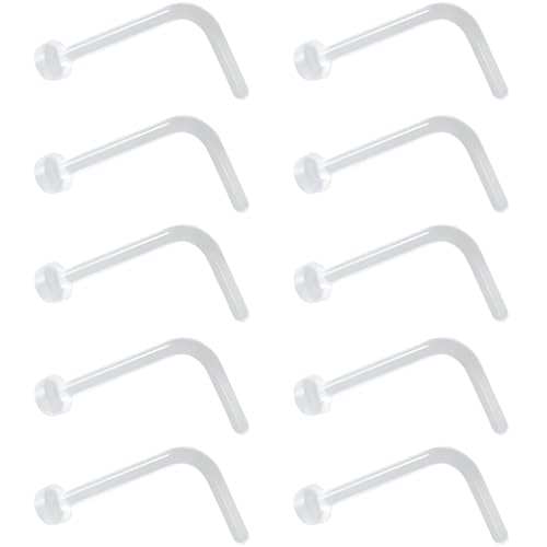 SREFGAS Clear Nasenpiercing Set für Damen Herren Acryl 20 G Klare Nasenstecker Kunststoff Flach Nasenringe Plastik L-förmige Nostril Piercing Kit Nasen Studs Nose Hide Schmuck 10 stk von SREFGAS